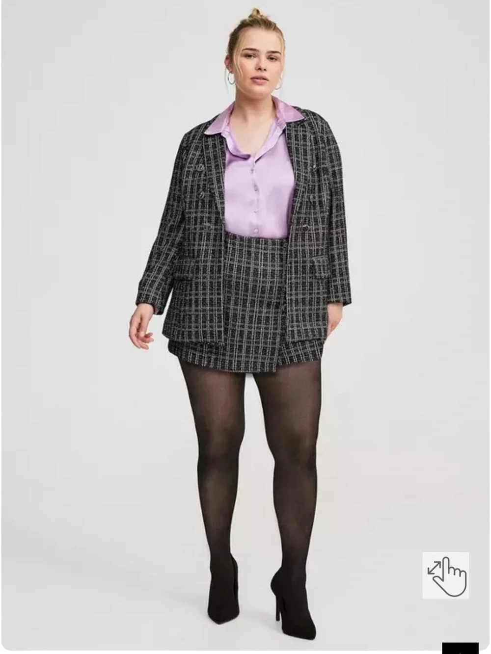 torrid Black & White Plaid Tweed Mini Skort with Side Buttons - Picture 3 of 12